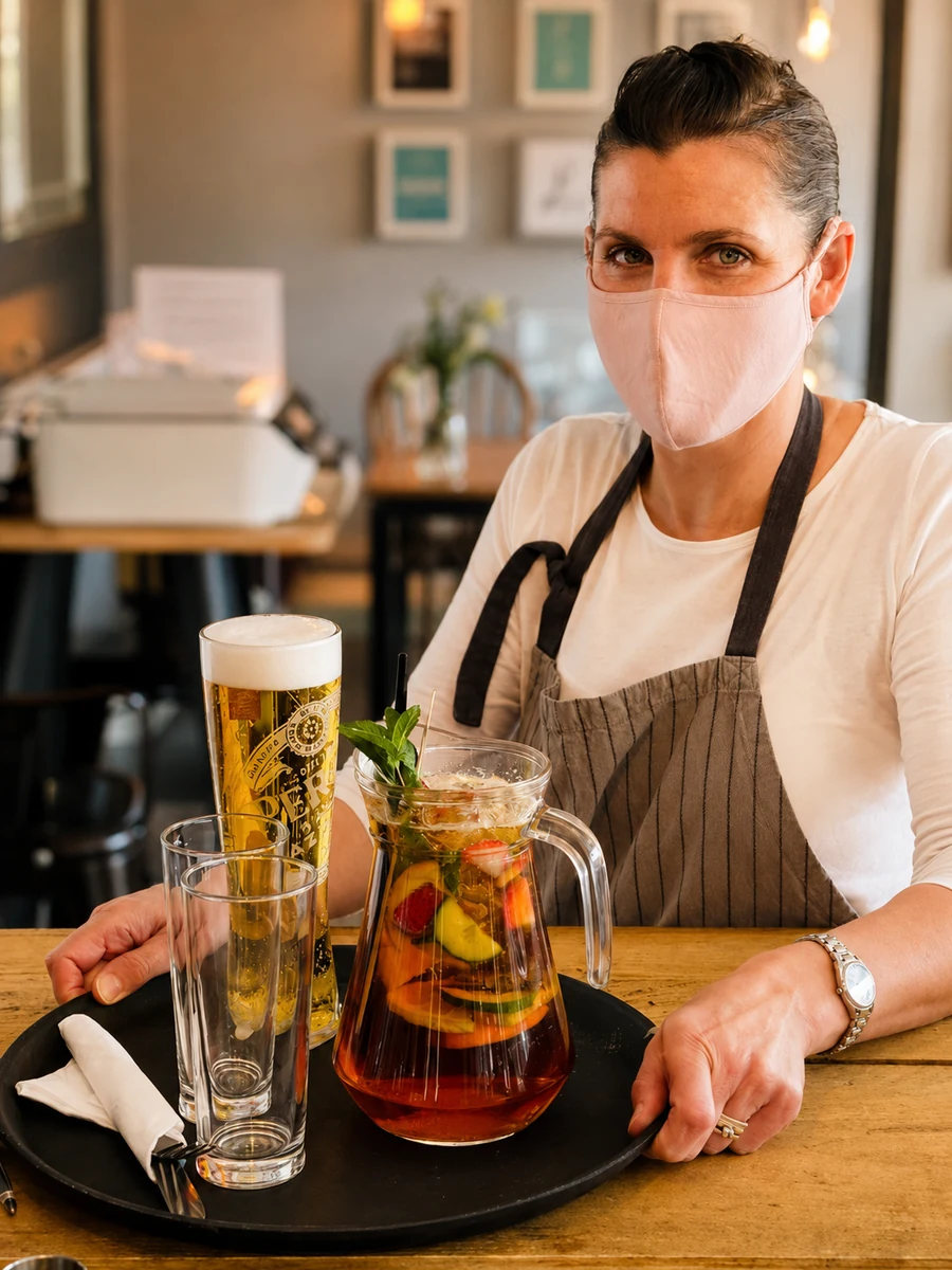 A Number 7 Kitchen team member serving drinks